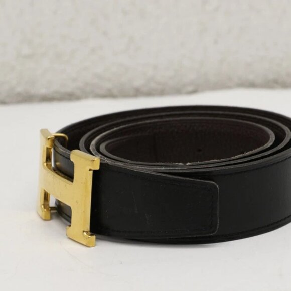Hermes H Logo Reversible Gold Buckle Black Belt Mens Size 85 - Picture 2 of 12